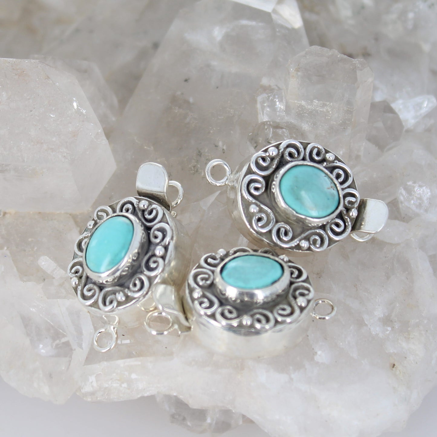 Carico Lake Turquoise Clasp Sterling Spiral Design Oval 10x8mm