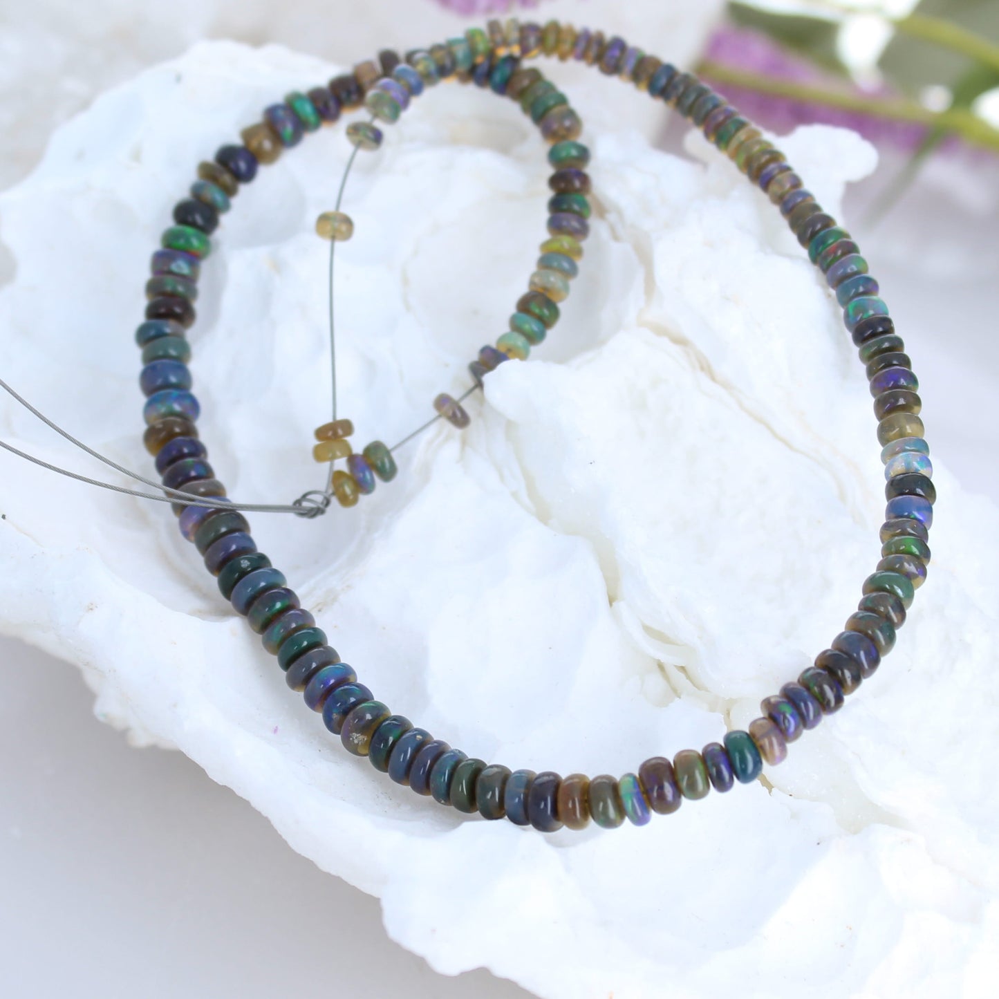 Welo Opal Ethiopian Beads Midnight Blue Peacock 4-5.5mm Rondelles 12" -NewWorldGems