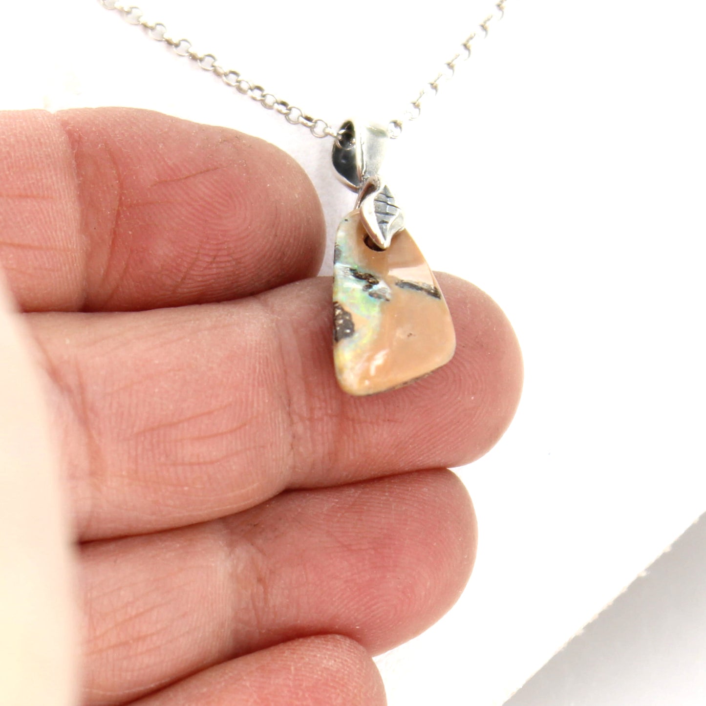BOULDER OPAL PENDANT Australian Opal Colorful Necklace Sterling 18"