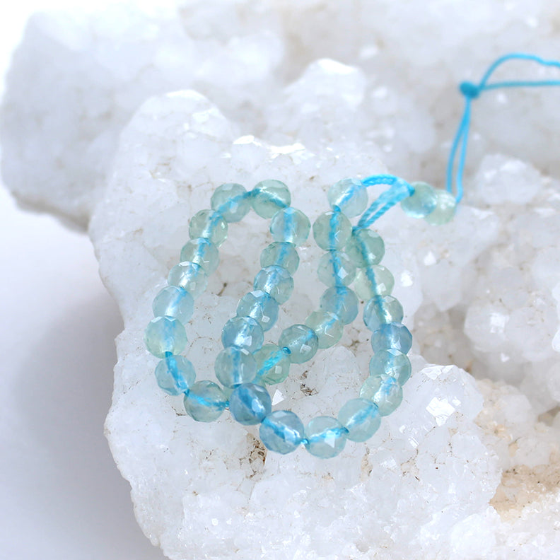 BLUE GREEN FLUORITE Faceted 6mm Round Beads 8" -NewWorldGems