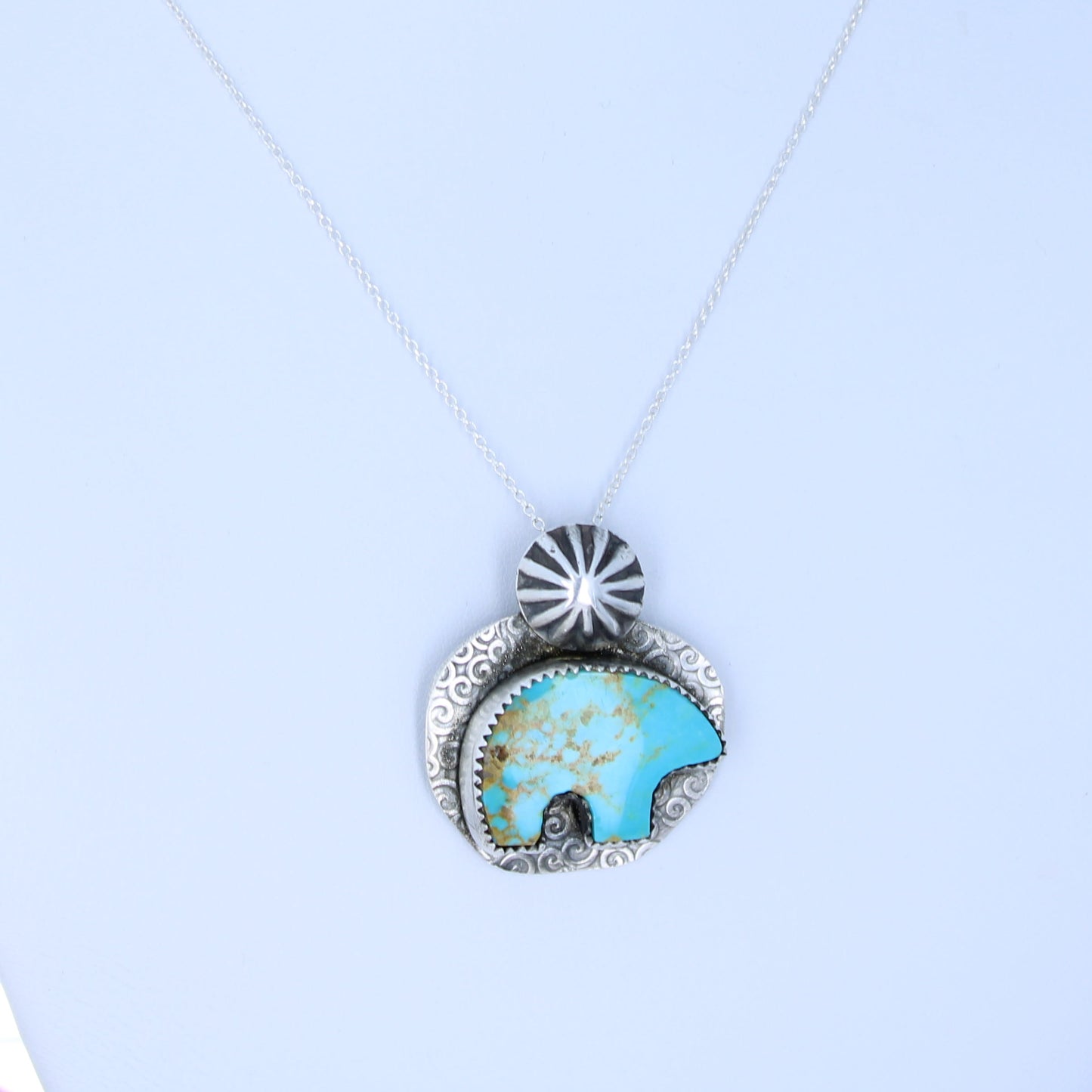 AAA Kingman Blue Turquoise ZUNI BEAR Pendant NewWorldGems