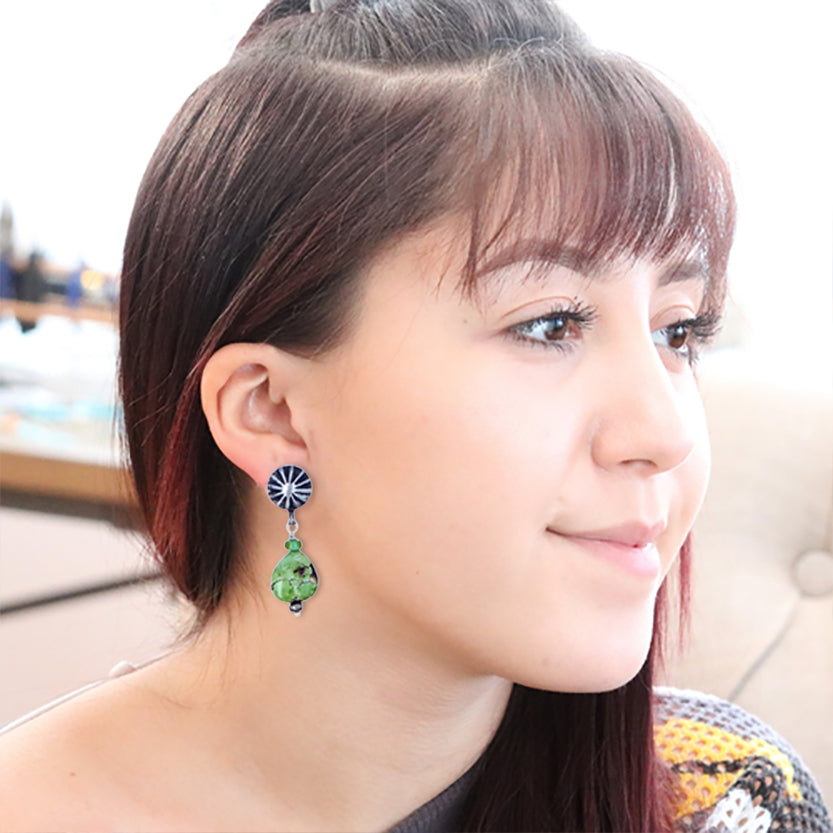 Sonoran Gold Turquoise Teardrop Earrings Sunburst Sterling