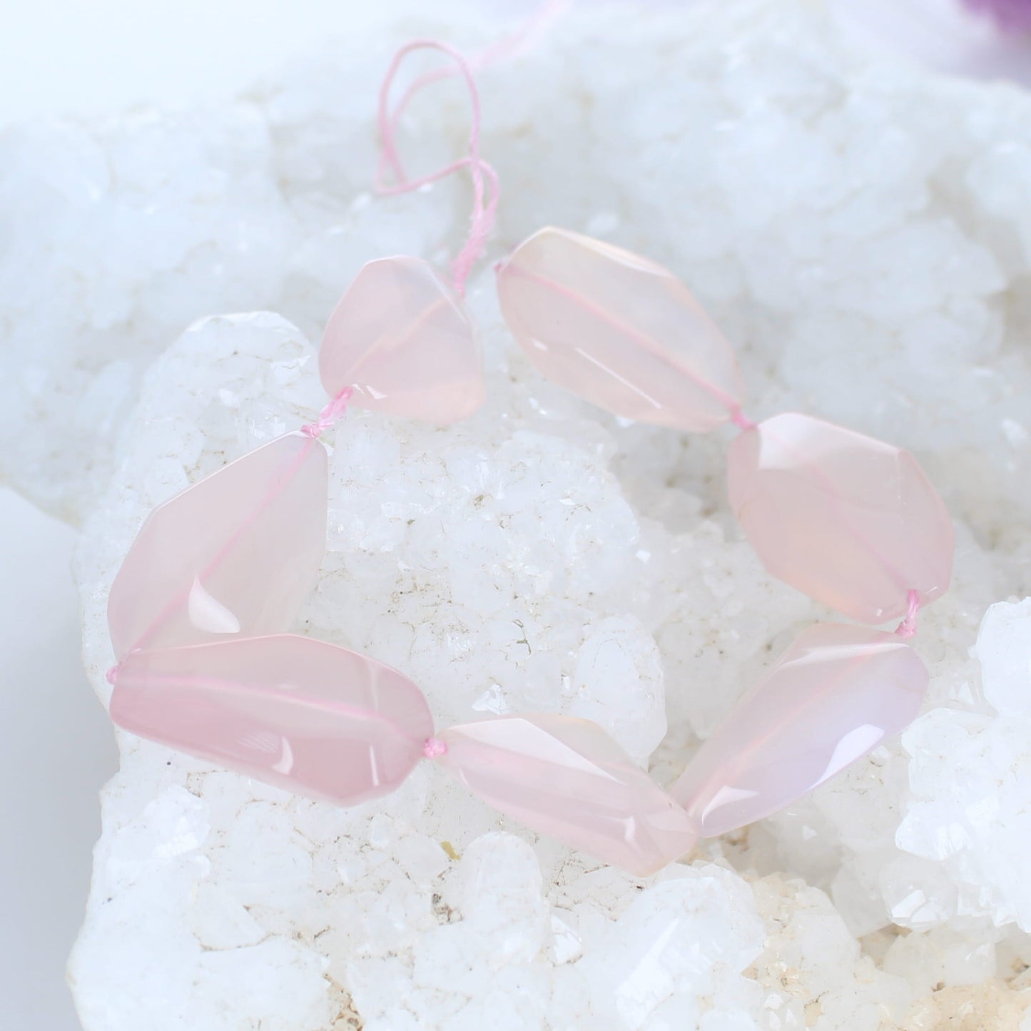 FACETED PINK Chalcedony Beads Faceted Potato 7 Large Beads -NewWorldGems