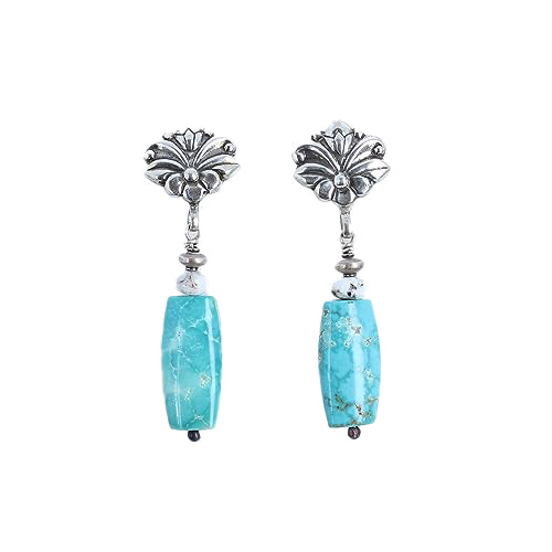 Carico Lake and White Buffalo Turquoise Sterling Earrings