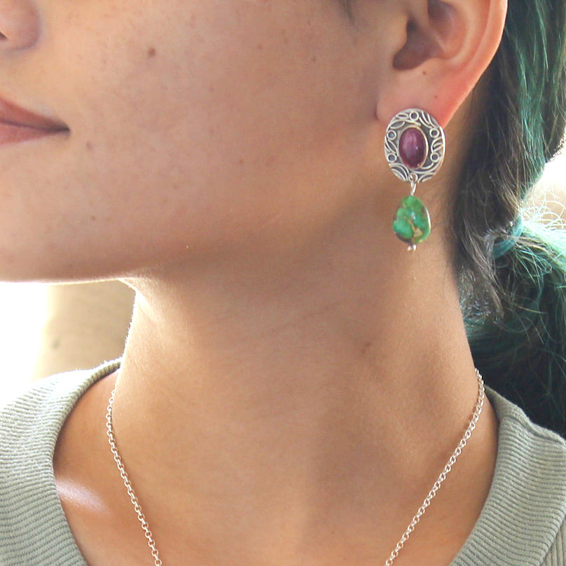 Sonoran Gold Turquoise Purple Spiny Oyster Earrings Posts Dangles