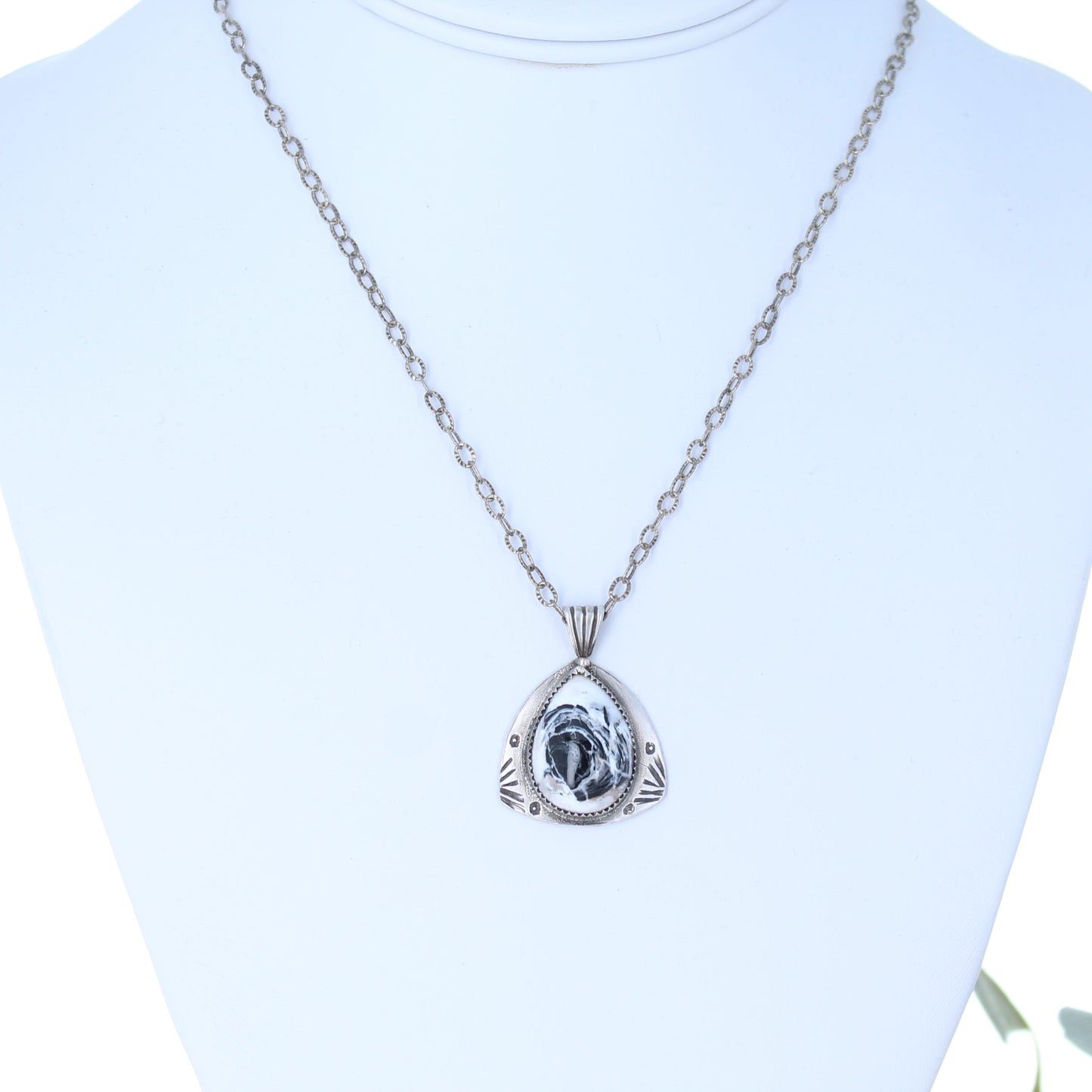 WHITE BUFFALO Turquoise Pendant Sterling Silver 18" Necklace