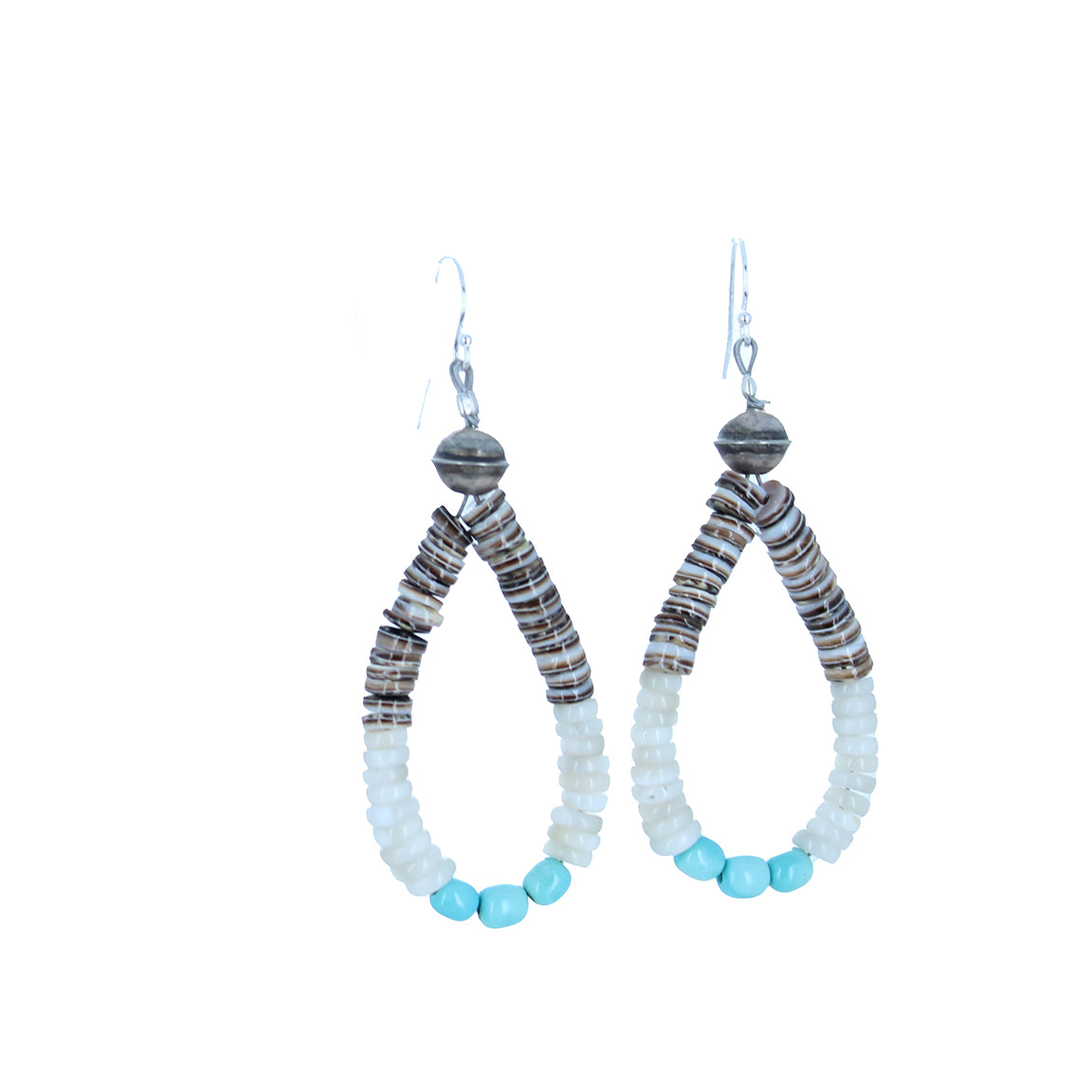 Sleeping Beauty Turquoise and Shell Earrings 2.75" Sterling Jacla
