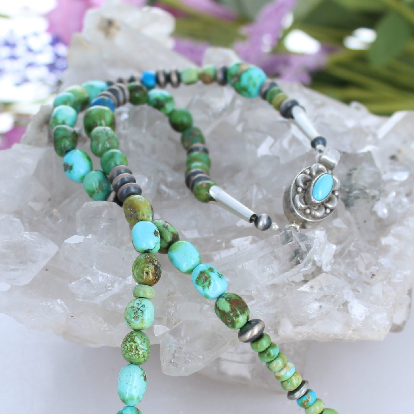 Sonoran Gold Turquoise Necklace Blue Ceruleite Fiesta Sterling 20"