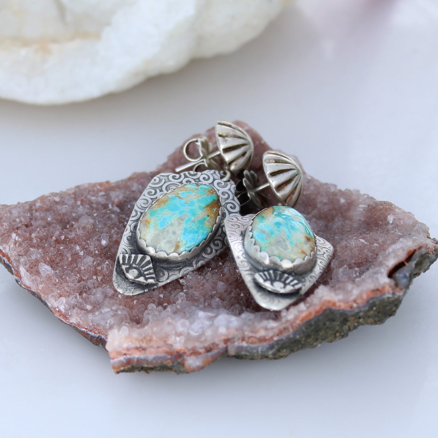 Sterling Arrowhead Earrings Royston Turquoise Eye Design -NewWorldGems