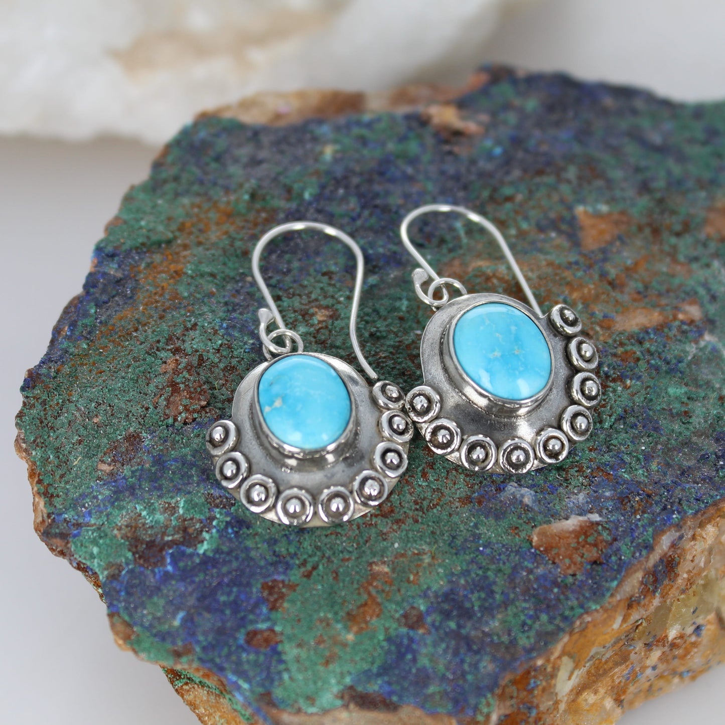 Blue Bird Turquoise Earrings Drops Boho Chic Sterling silver