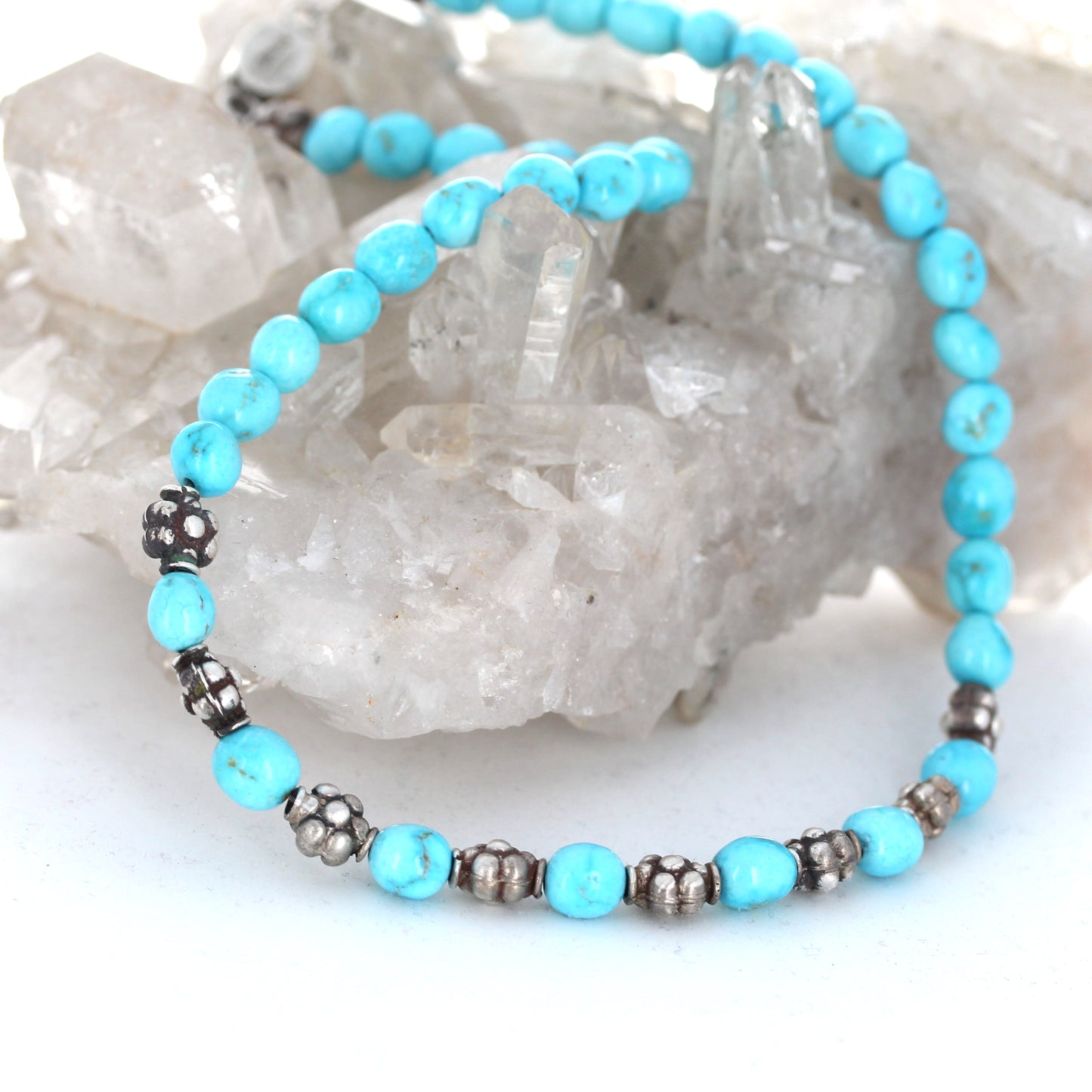 SONORAN ROSE Turquoise Beads Necklace Sterling Silver Exquisite Blue