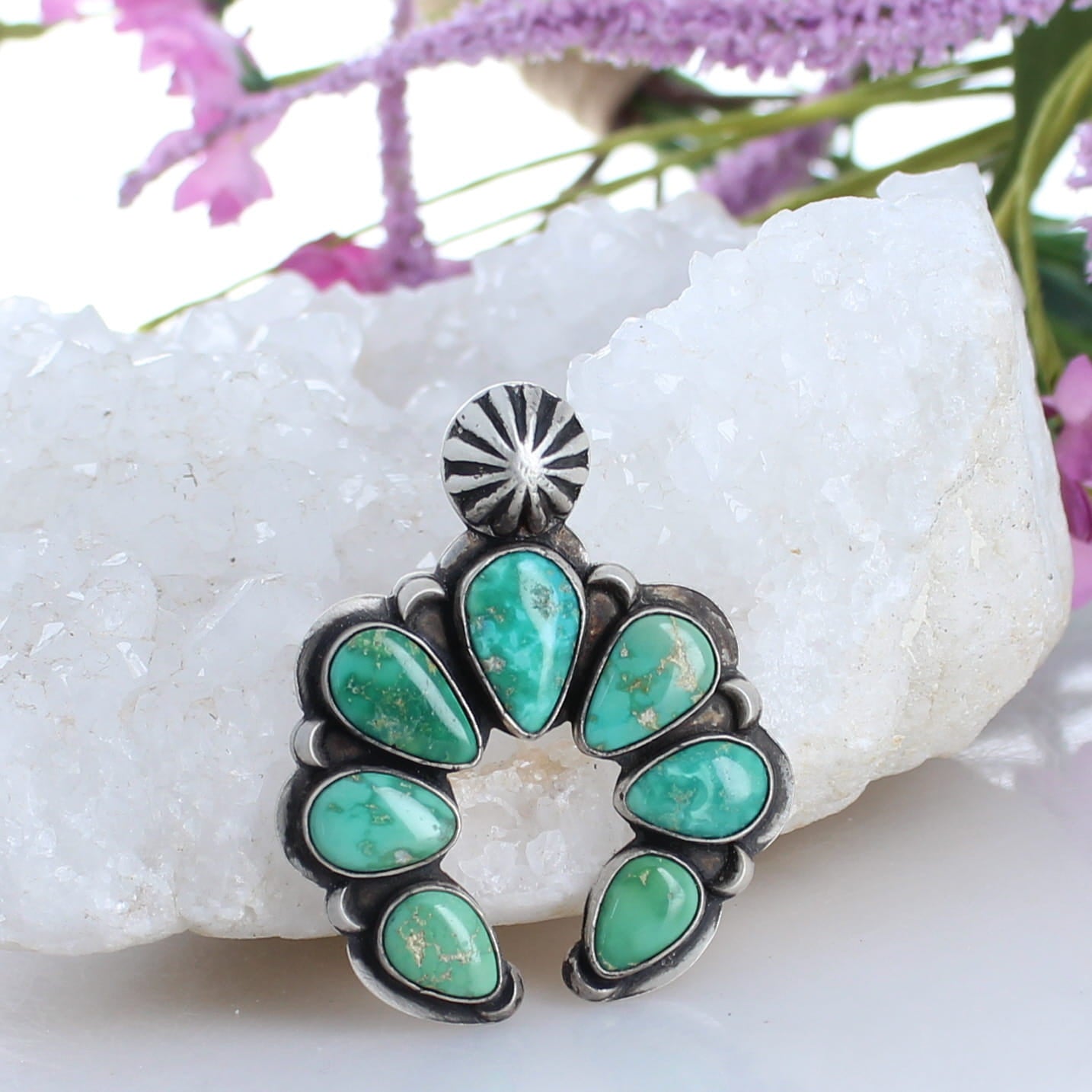 Emerald Valley Turquoise Naja Moon Pendant Sterling with Carico Lake Turquoise -NewWorldGems