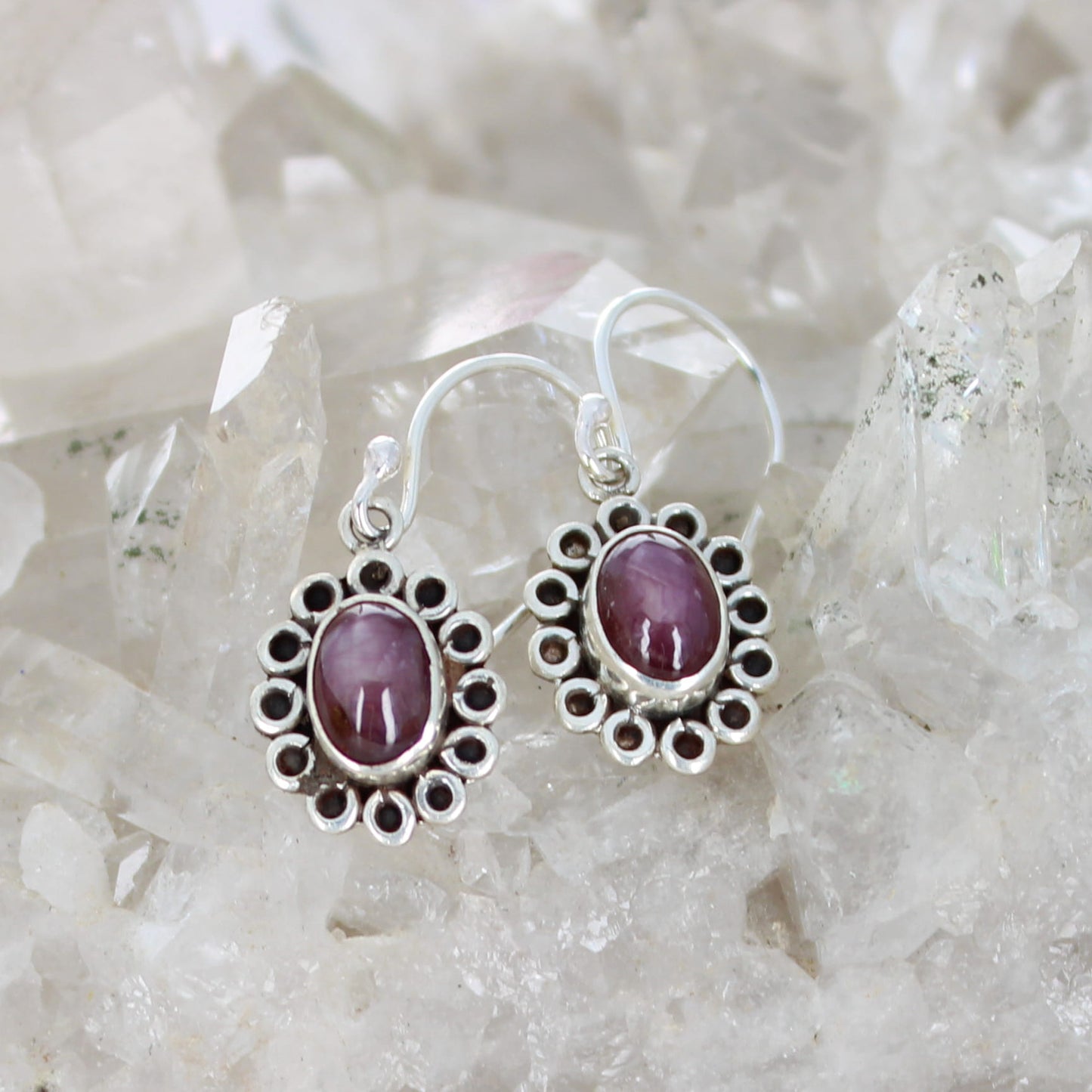 AAA Star Ruby Daisy Earrings Sterling Silver French Ear Wires NewWorldGems