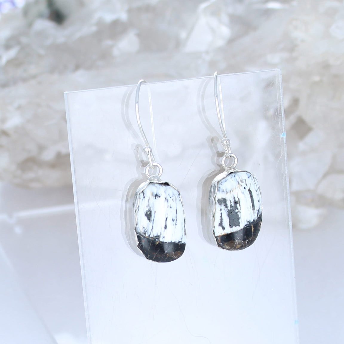White Buffalo Turquoise Earrings Sterling Drops