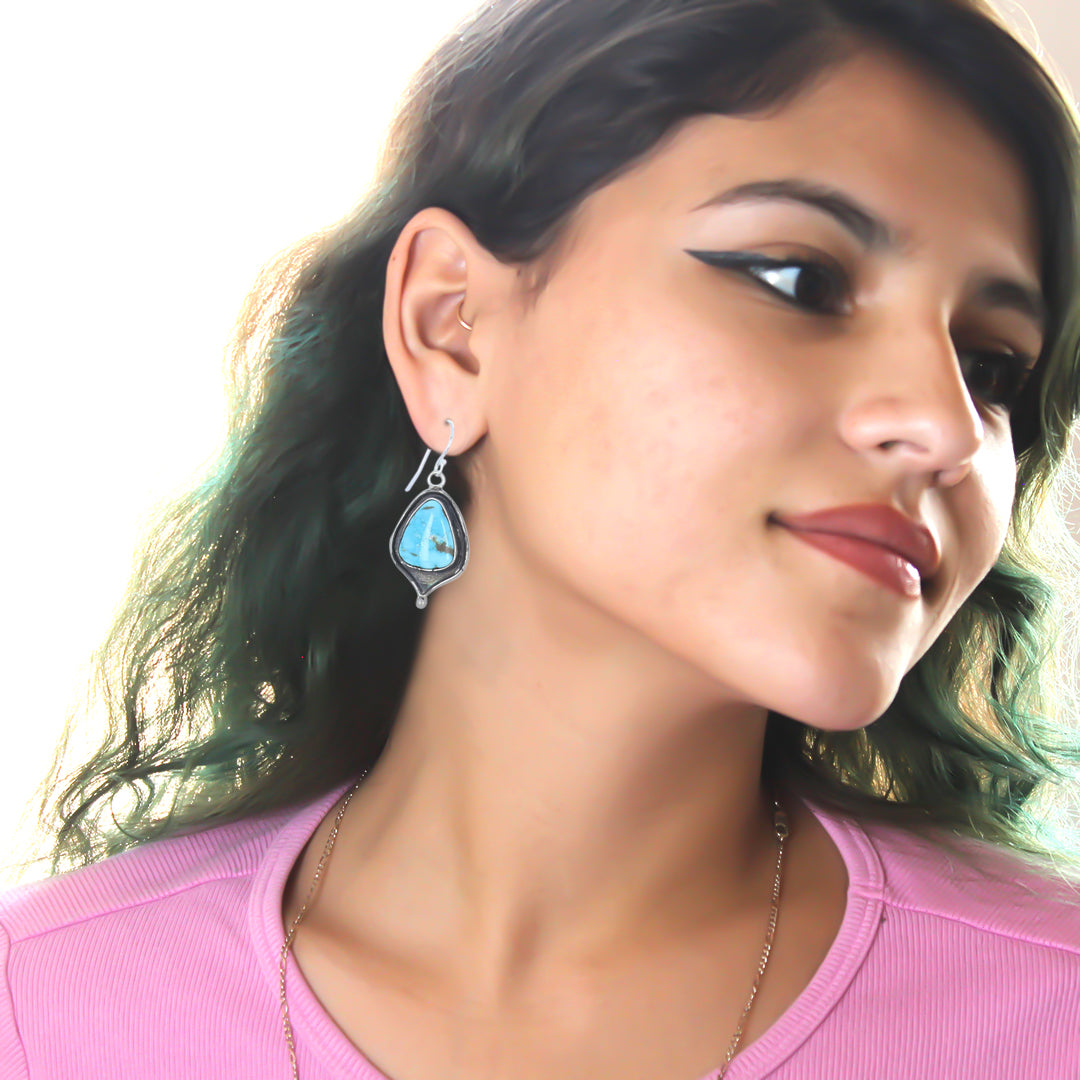 Ethereal Rare DRY CREEK Turquoise Earrings Sterling Oval Drops