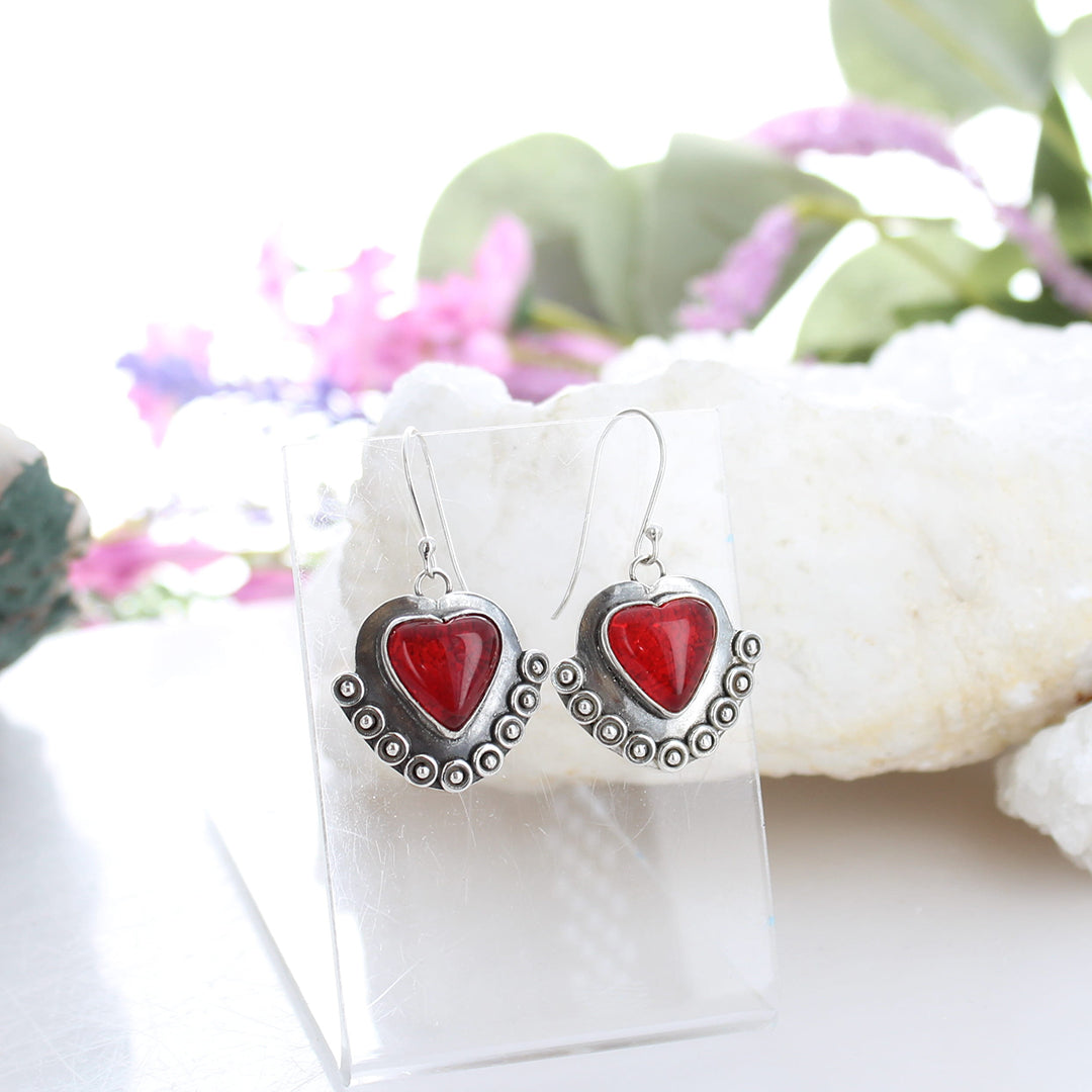 Rosarite Gold Glass Earrings Drops Boho Chic Sterling silver