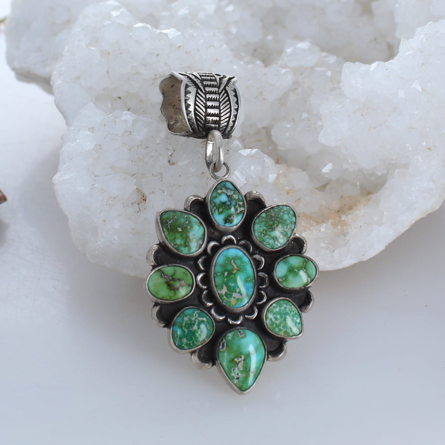 Gorgeous Sonoran Gold Turquoise Flower Pendant Sterling Southwestern Elegance #2 -NewWorldGems