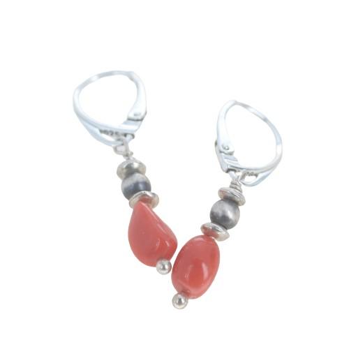 Coral Earrings Sterling Silver Navajo Pearls Leverback