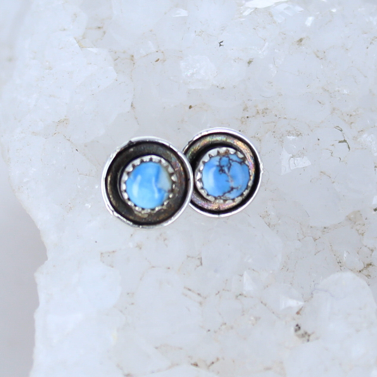 Kazakhstan Turquoise Sterling Earrings Small Posts 6mm -NewWorldGems