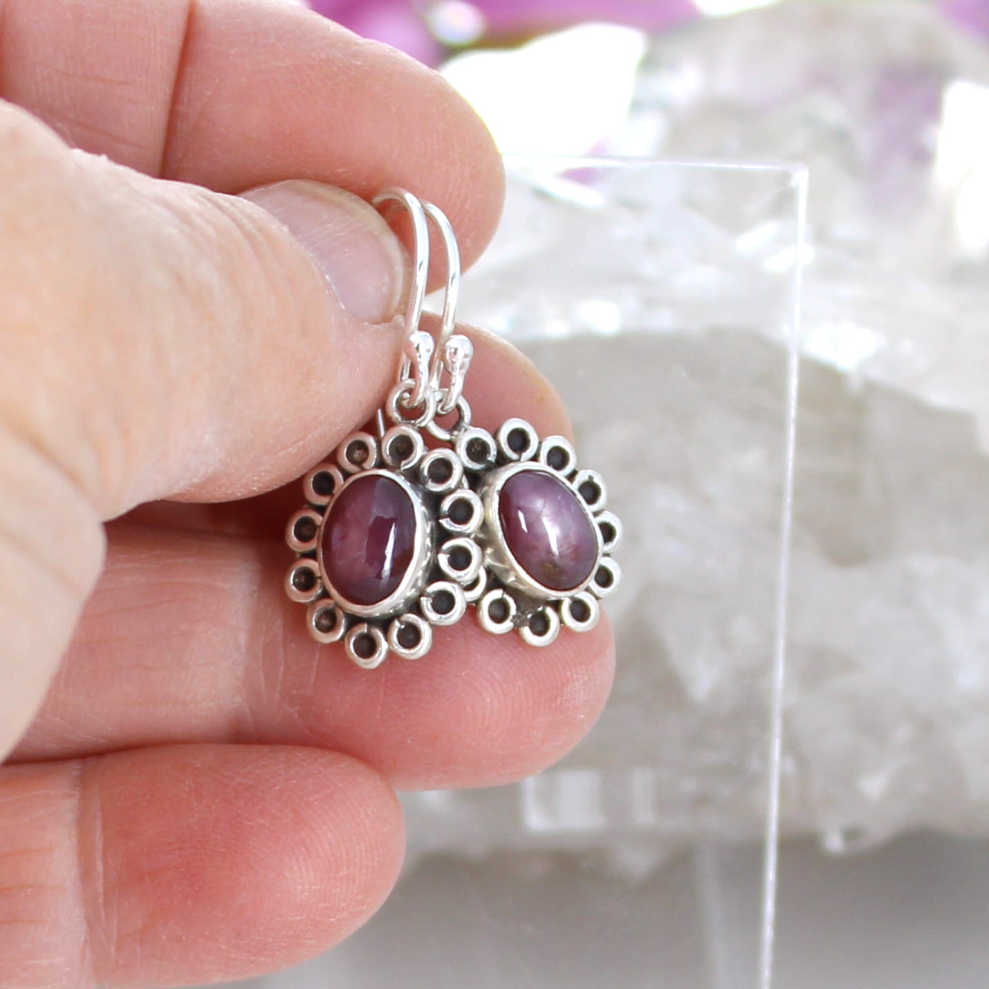 AAA Star Ruby Daisy Earrings Sterling Silver French Ear Wires NewWorldGems