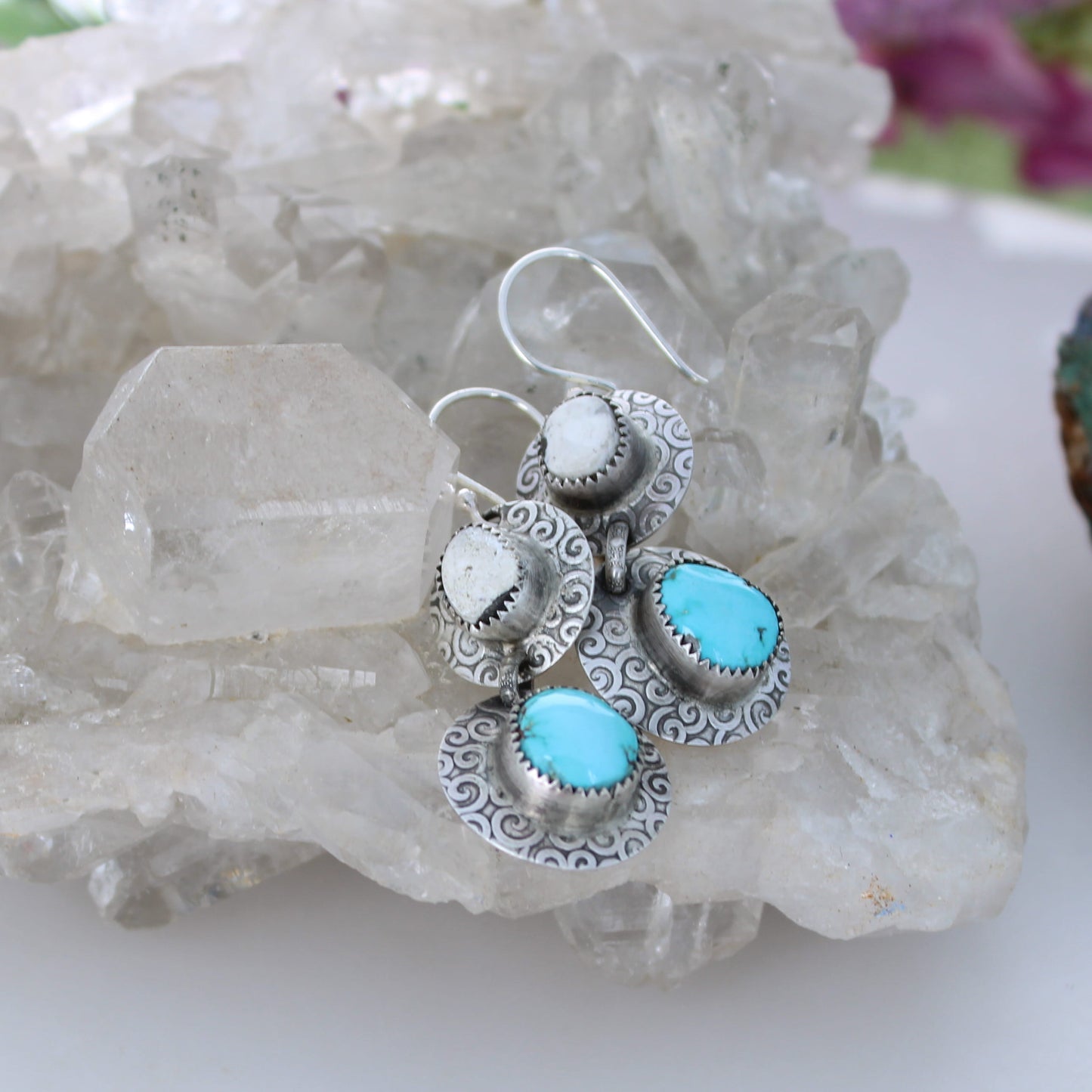 Gorgeous Nevada LONE MOUNTAIN and White Buffalo TURQUOISE Earrings Sterling