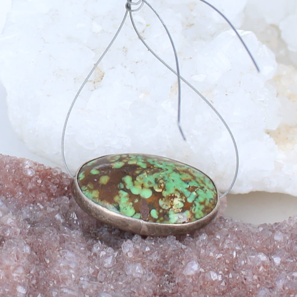 Sterling Rimmed Lime Green Hubei Turquoise Centerpiece Bead 28x18mm -NewWorldGems
