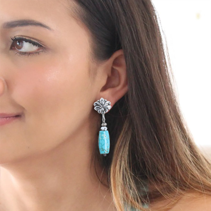 Carico Lake and White Buffalo Turquoise Sterling Earrings -NewWorldGems