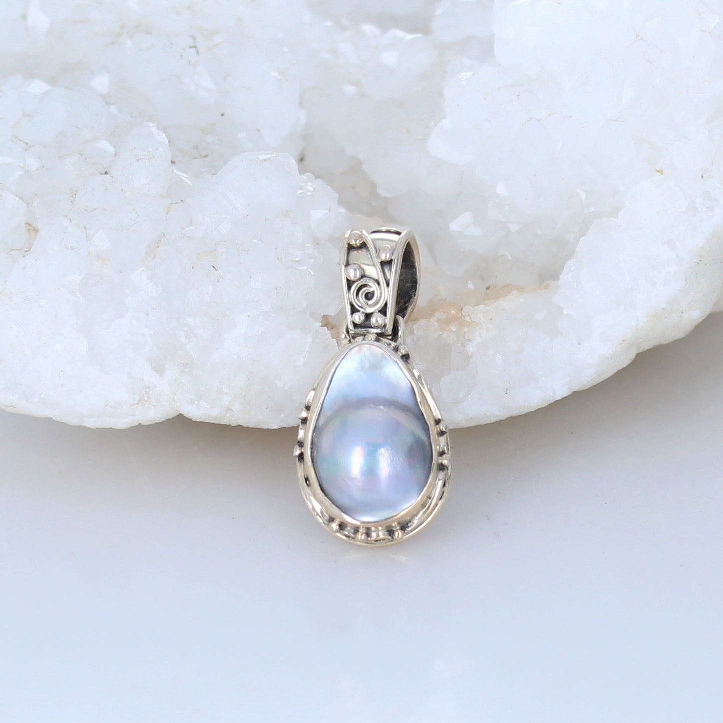 Mabe Pearl Pendant Teardrop Sterling 18" Chain -NewWorldGems