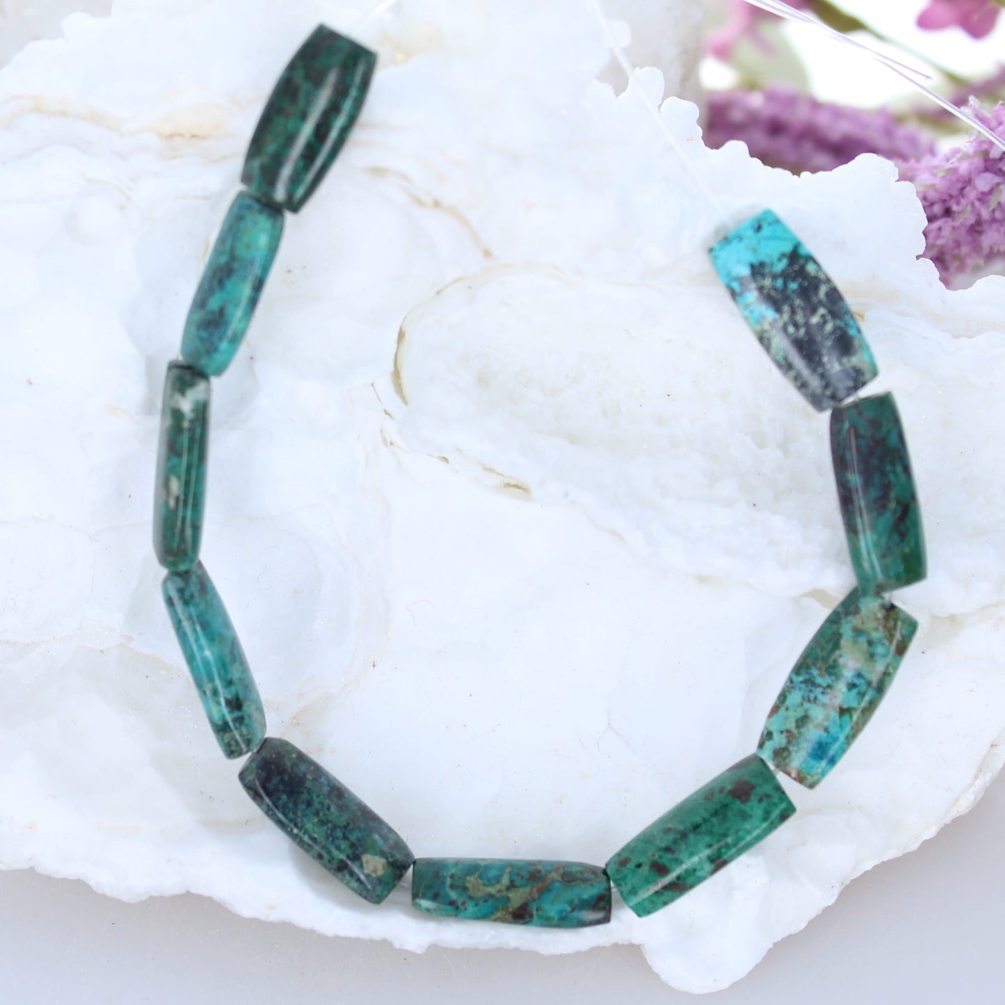 CHRYSOCOLLA Beads 10 Piece Set Flat Barrels -NewWorldGems
