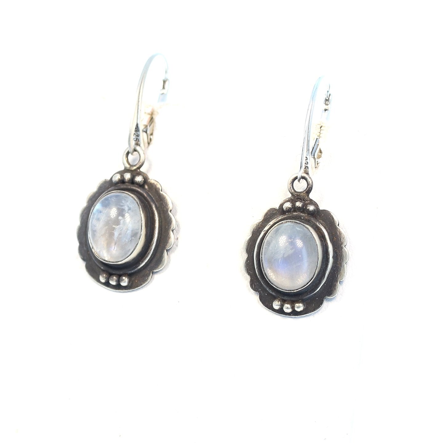 Rainbow Moonstone Earrings Sterling Blue Flash 1.25"