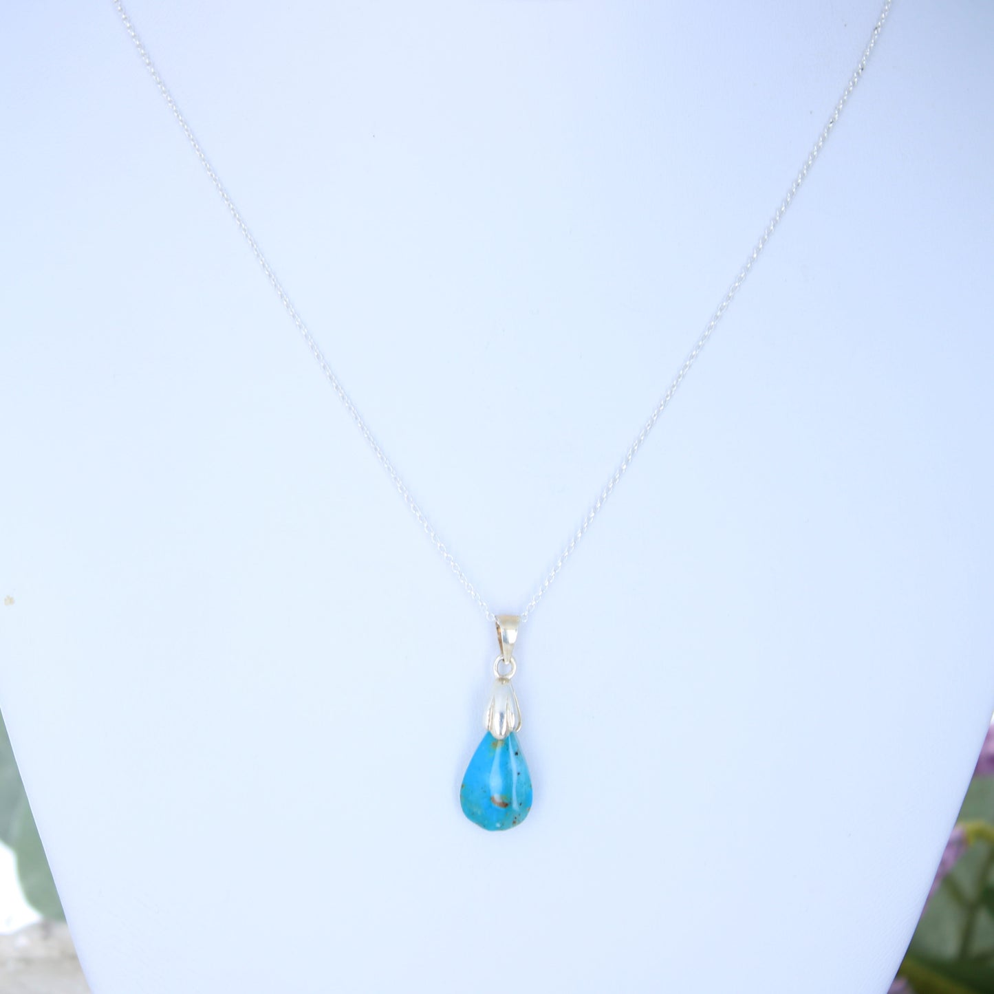 Vivid Blue GEM PERUVIAN OPAL Teardrop Necklace Pendant Sterling #2