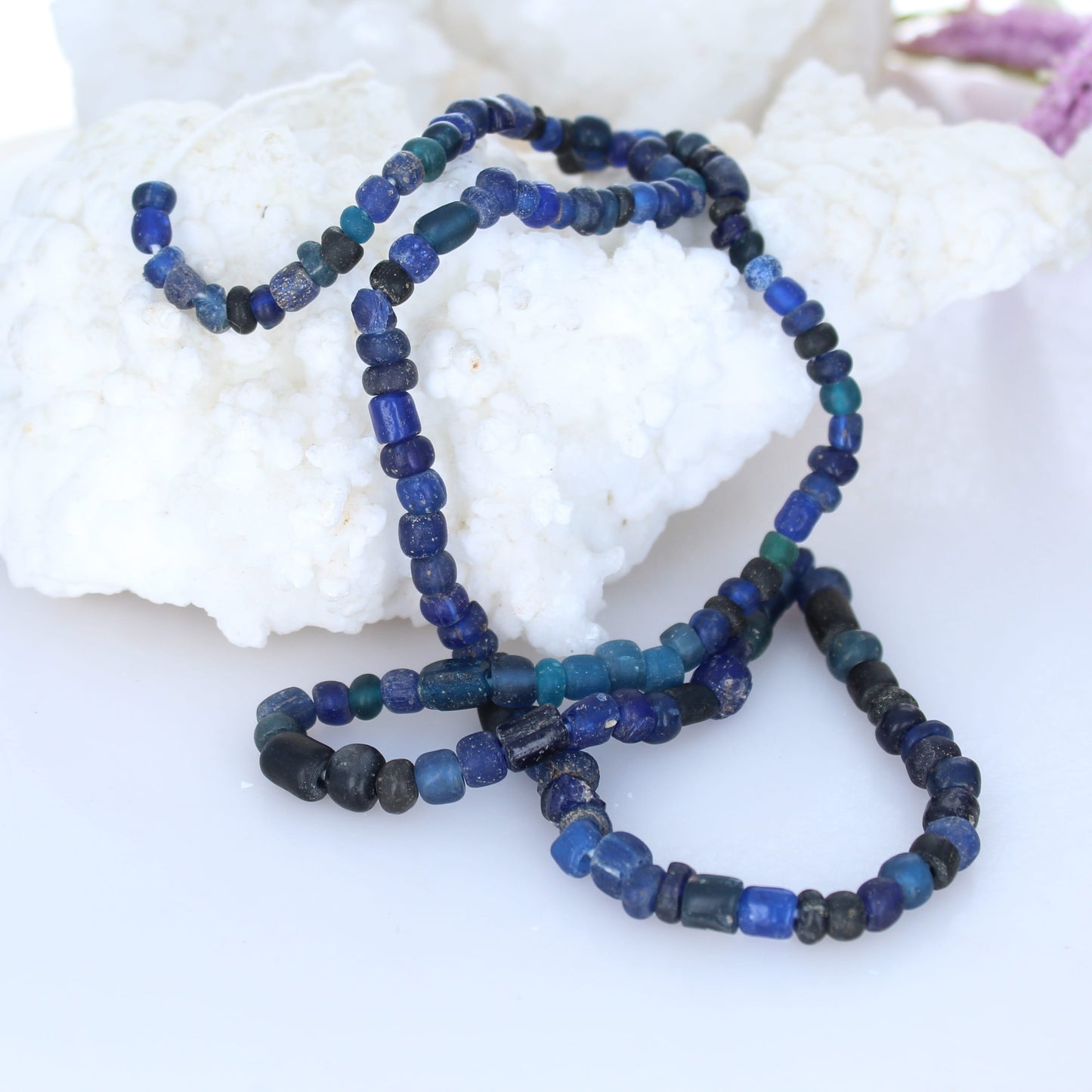 Vintage Peking Glass Beads Deep Ocean Blues 22" 4-6mm -NewWorldGems
