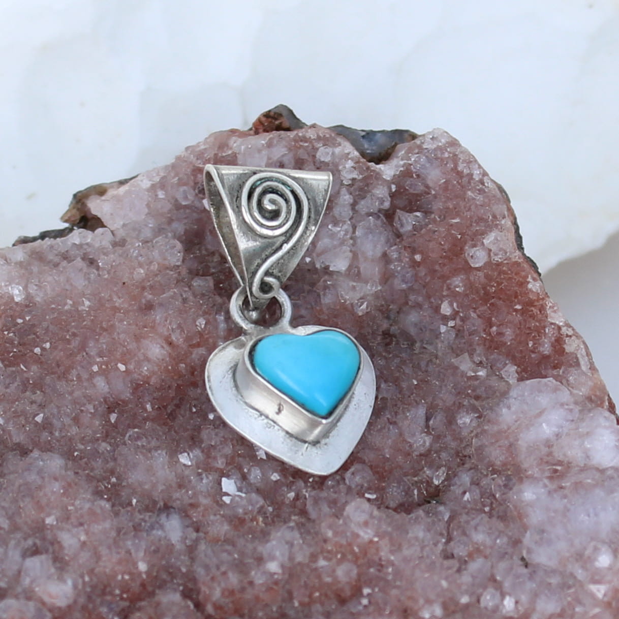 Small Kingman Turquoise Heart Pendant Sterling -NewWorldGems