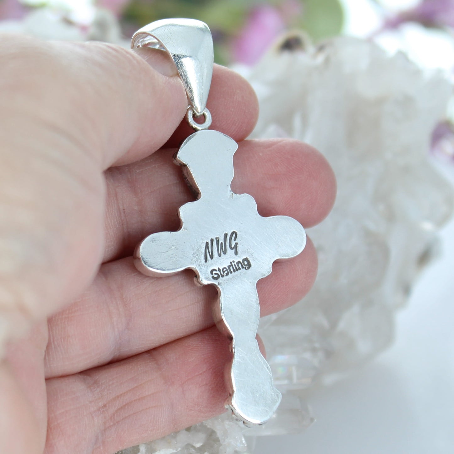 Baby Blue Kazakhstan Turquoise Cross Pendant Sterling Silver