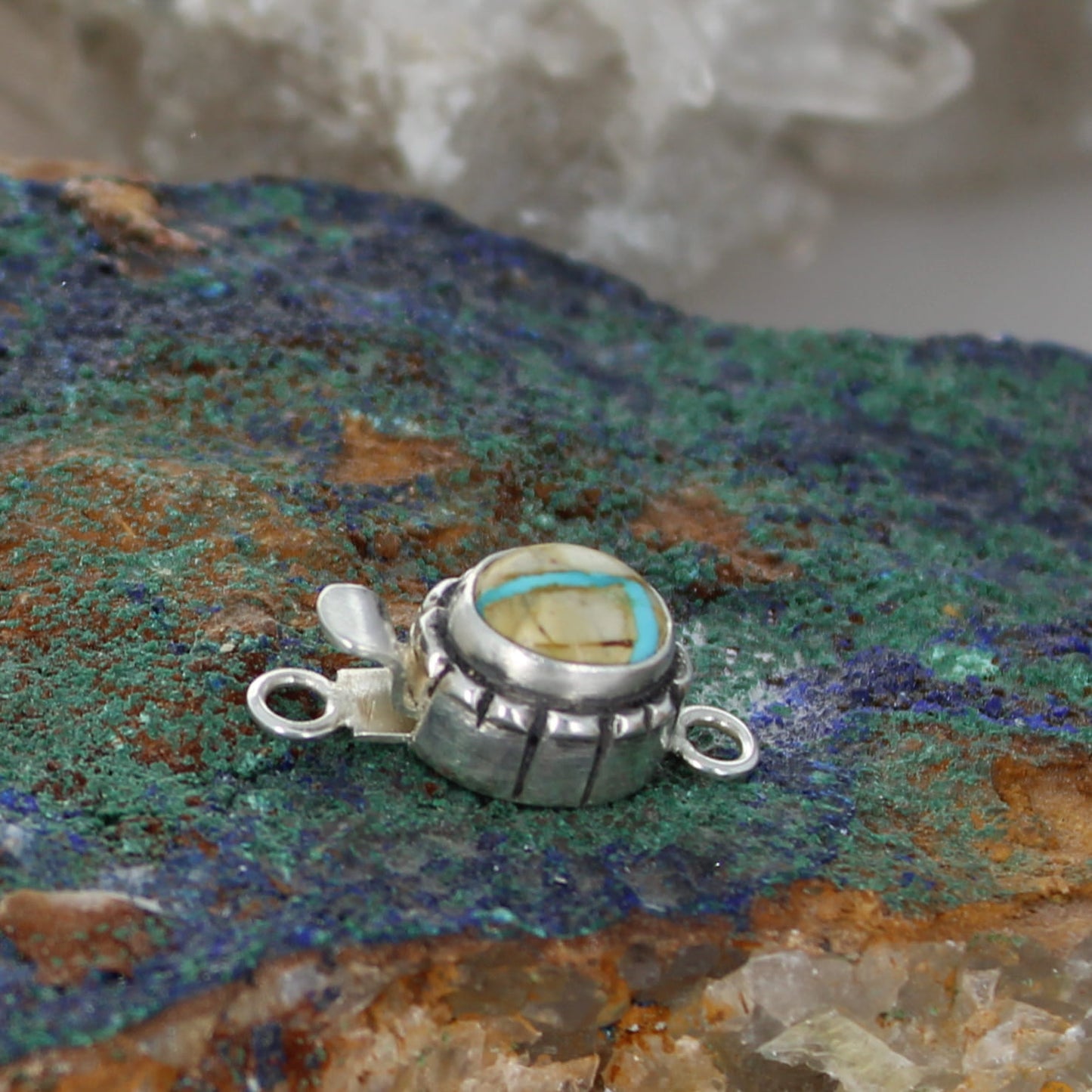AAA Royston Ribbon Turquoise Clasp Southwestern Design Sterling 10x8mm