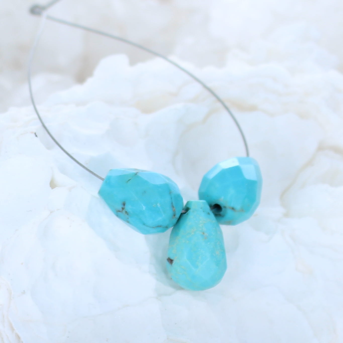 Turquoise Faceted Teardrops Components 3 Pcs -NewWorldGems