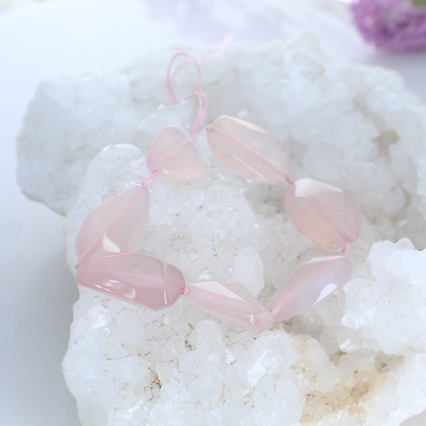 FACETED PINK Chalcedony Beads Faceted Potato 7 Large Beads -NewWorldGems