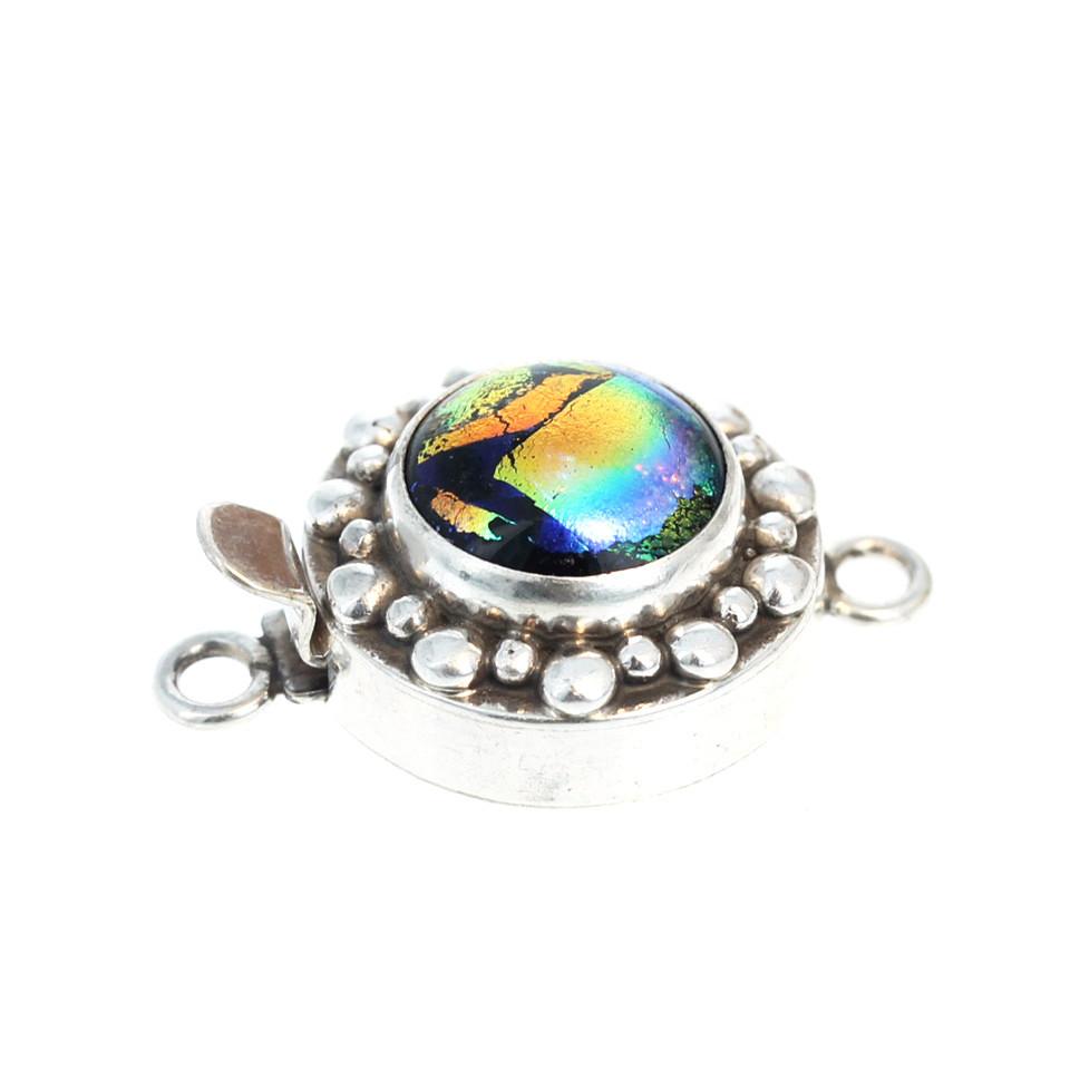 Dichrioc Glass Clasp Sterling Silver Metallic Rainbow 14mm -NewWorldGems