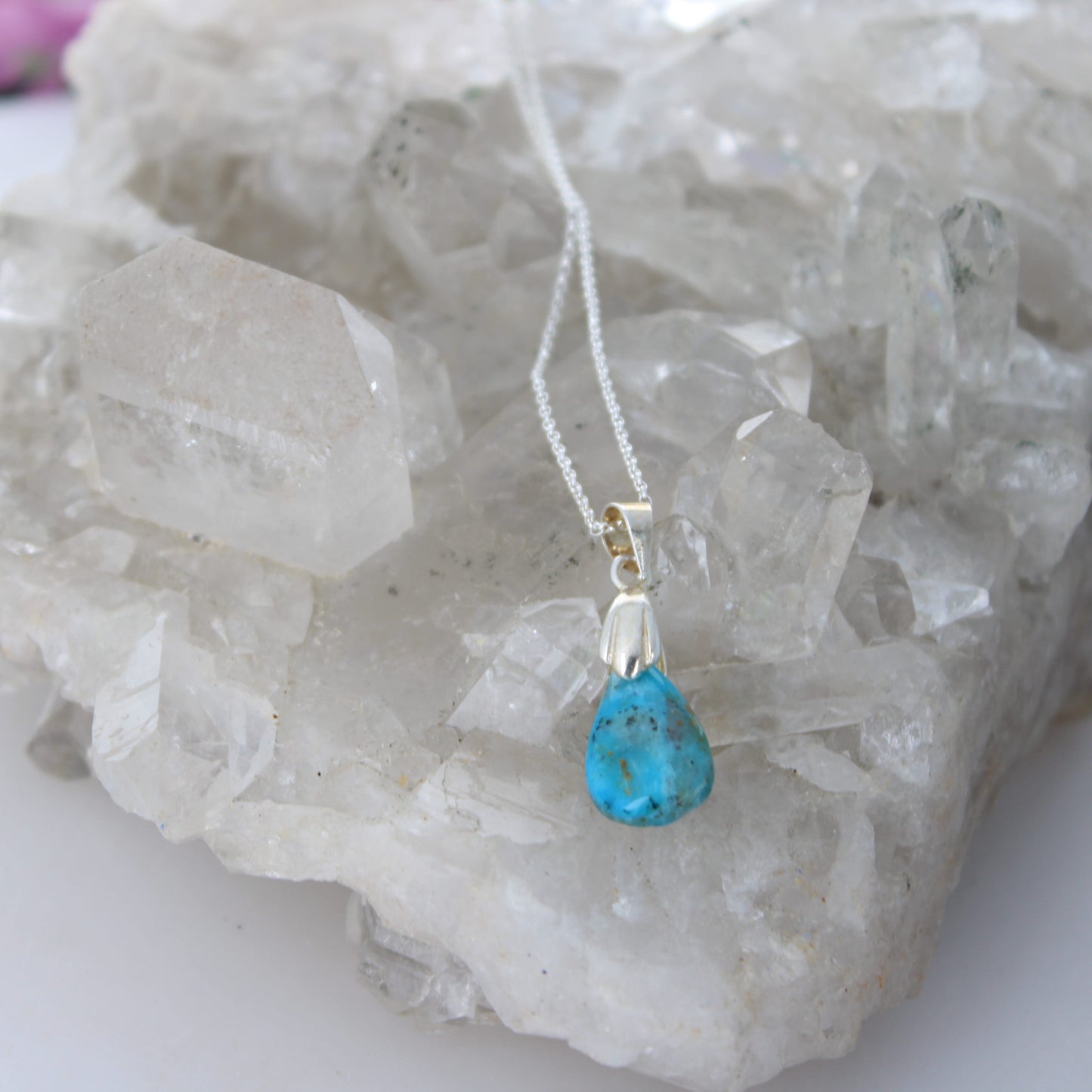 Vivid Blue GEM PERUVIAN OPAL Teardrop Necklace Pendant Sterling #2