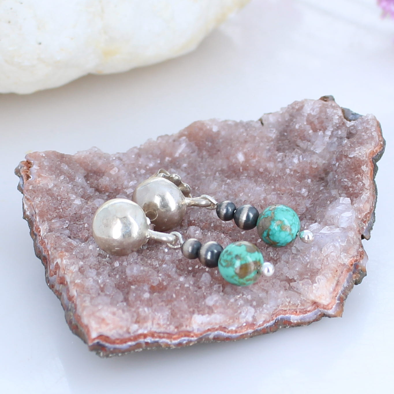 CARICO LAKE Turquoise Sterling Silver Earrings Round Drops Southwest Style -NewWorldGems