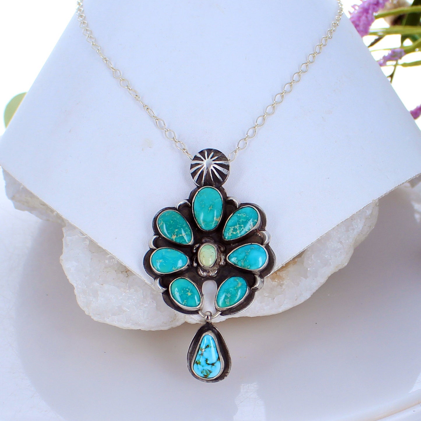 Emerald Valley Turquoise Naja Moon Pendant Sterling with Kingman Turquoise -NewWorldGems