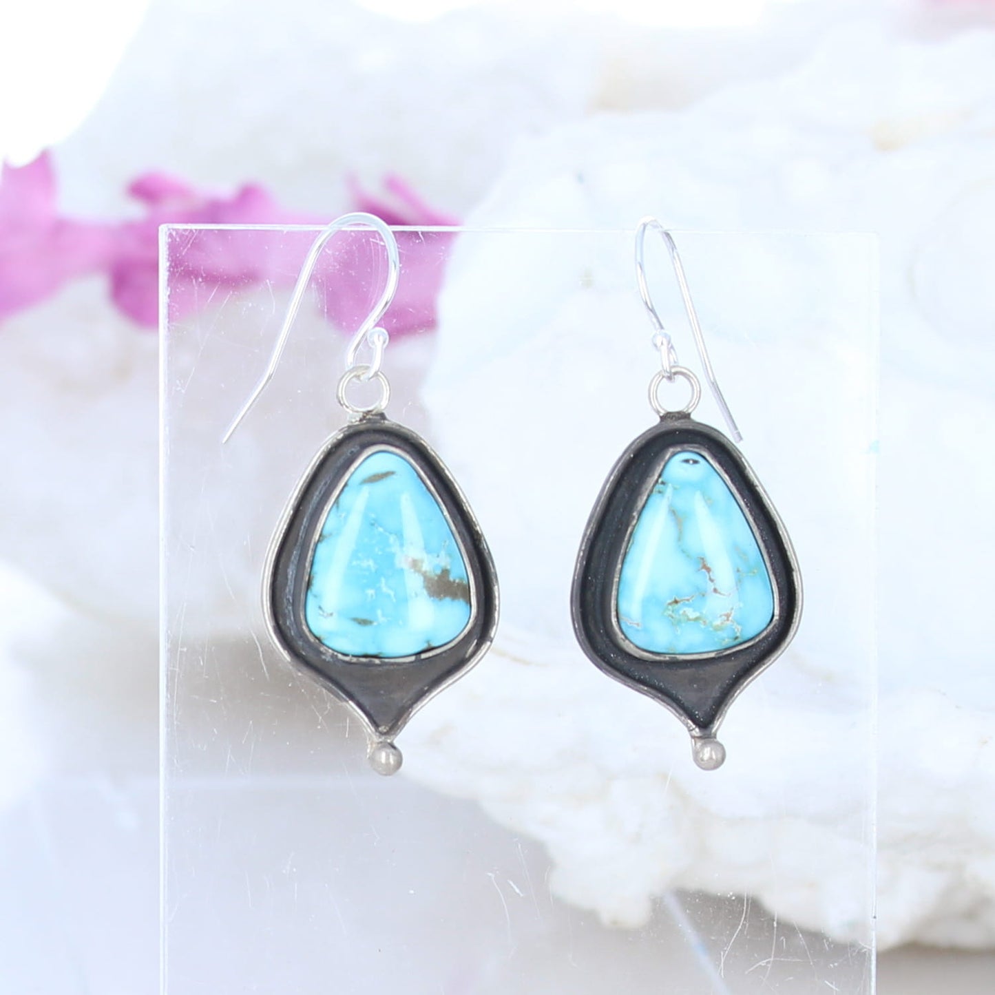 Ethereal Rare DRY CREEK Turquoise Earrings Sterling Oval Drops