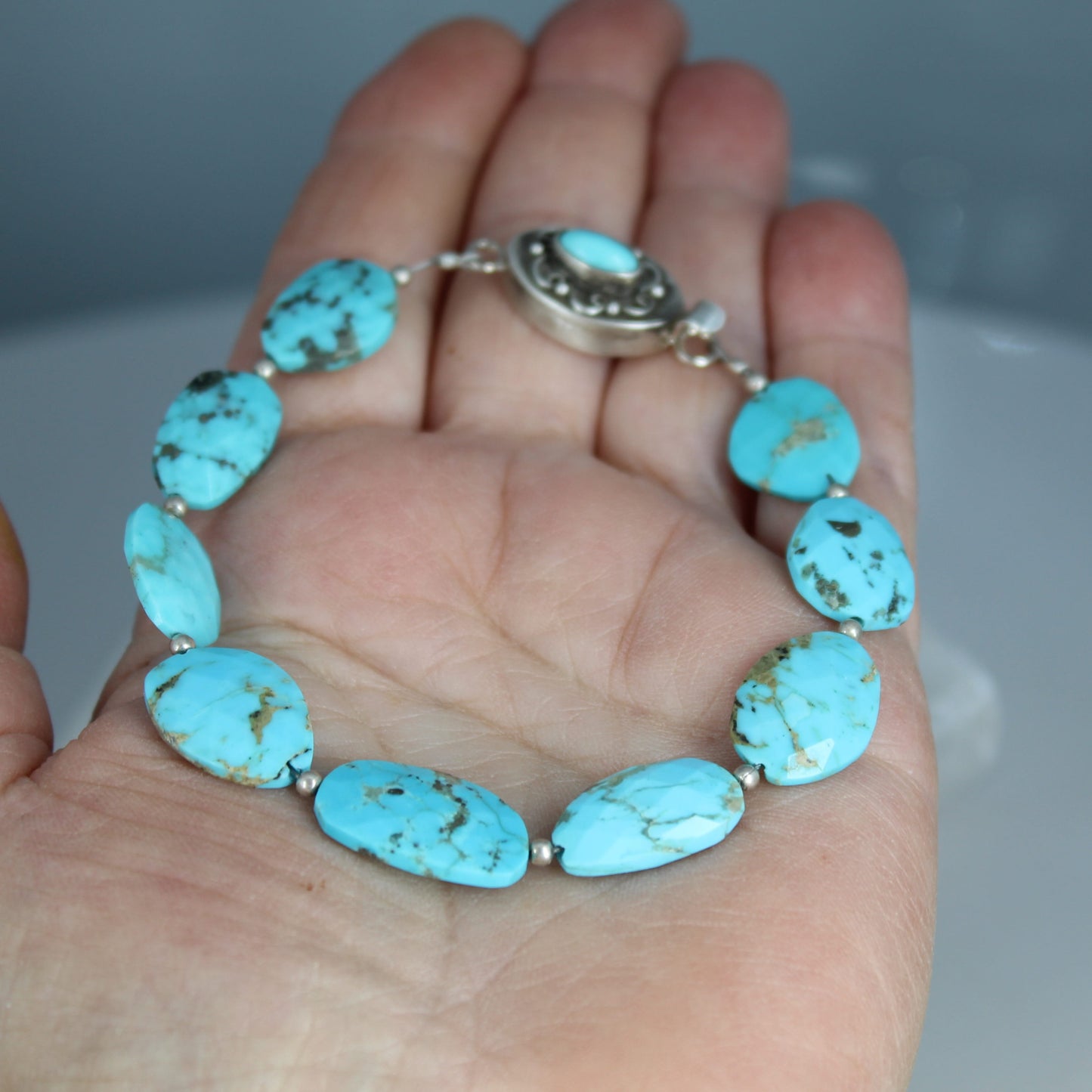 Faceted Sleeping Beauty Turquoise Bracelet Matching Clasp