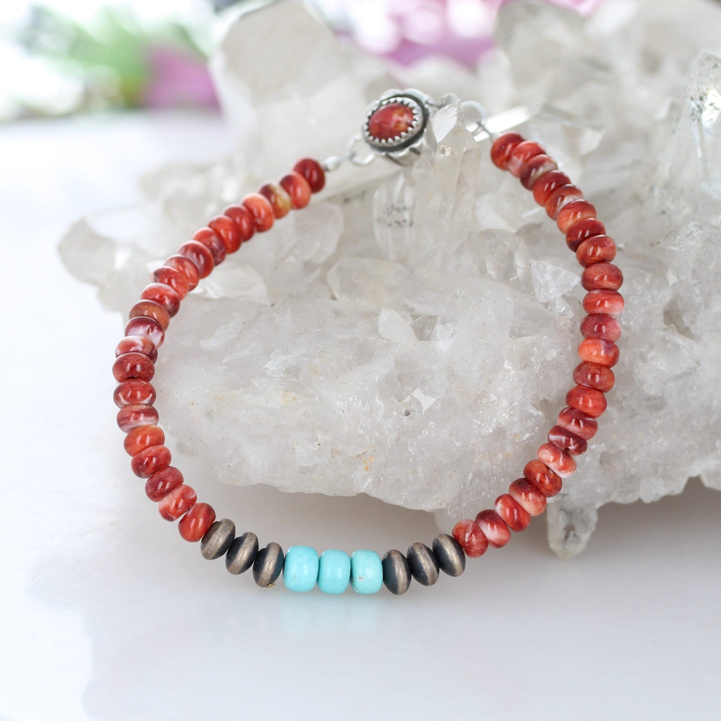 AAA Sleeping Beauty Turquoise Spiny Oyster Bracelet Sterling Silver