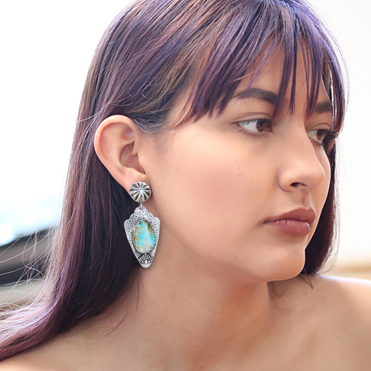 Sterling Arrowhead Earrings Royston Turquoise Eye Design -NewWorldGems