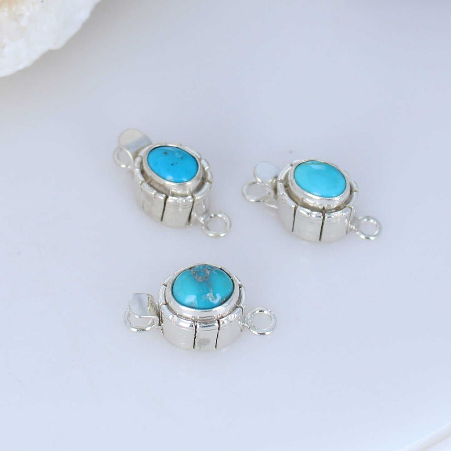 Kingman and Carico Lake Turquoise Sterling Clasps Southwestern Style Set of 3 -NewWorldGems
