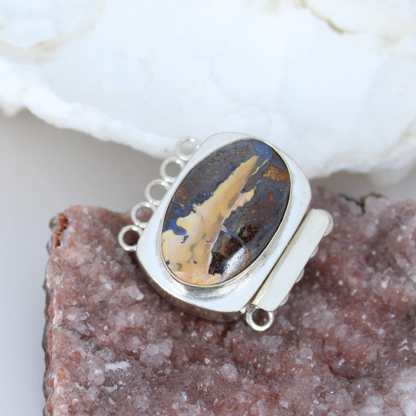 Large Australian Golden Boulder Opal Clasp Sterling 5 Strand -NewWorldGems