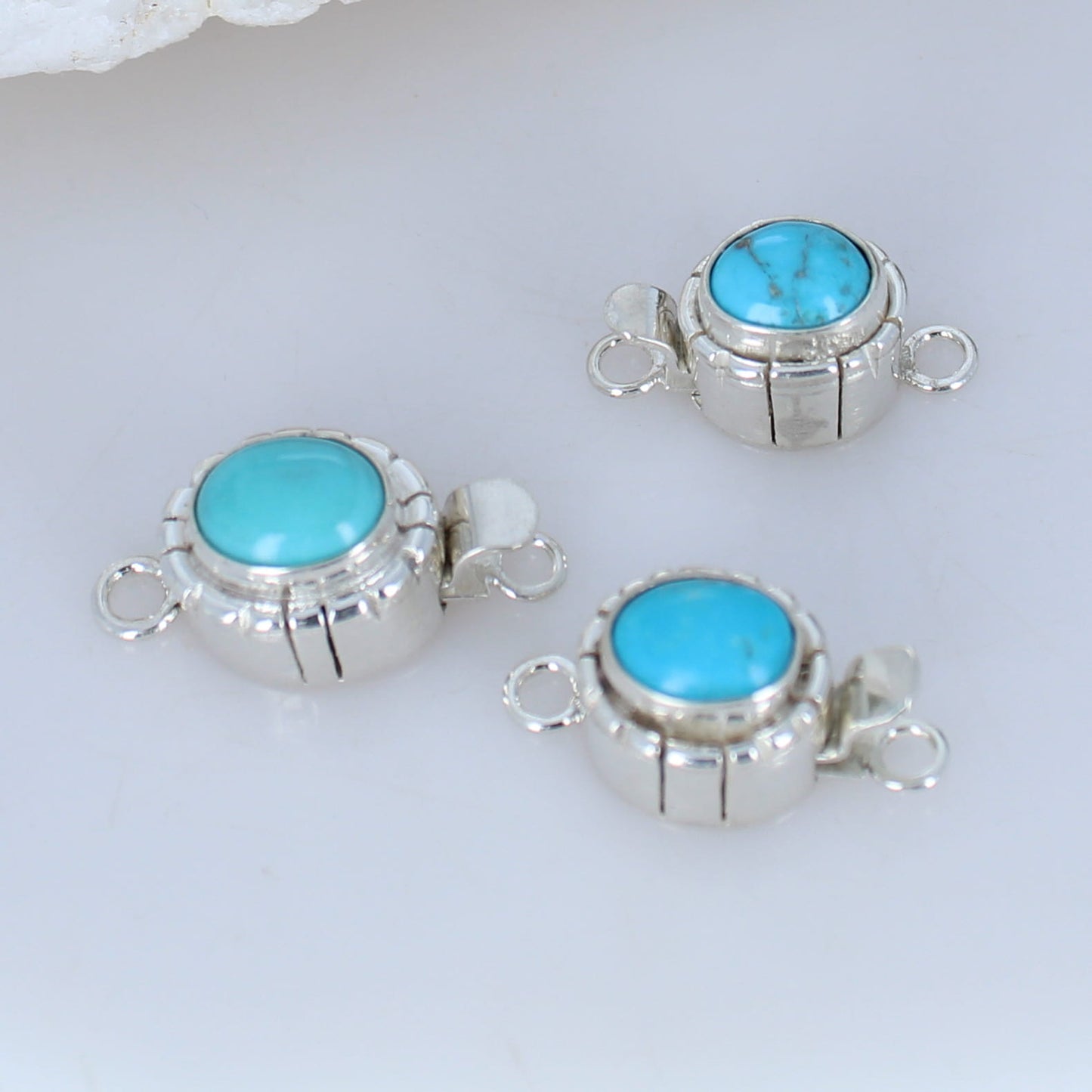 Kingman Turquoise Sterling Clasps Southwestern Style Set of 3 -NewWorldGems