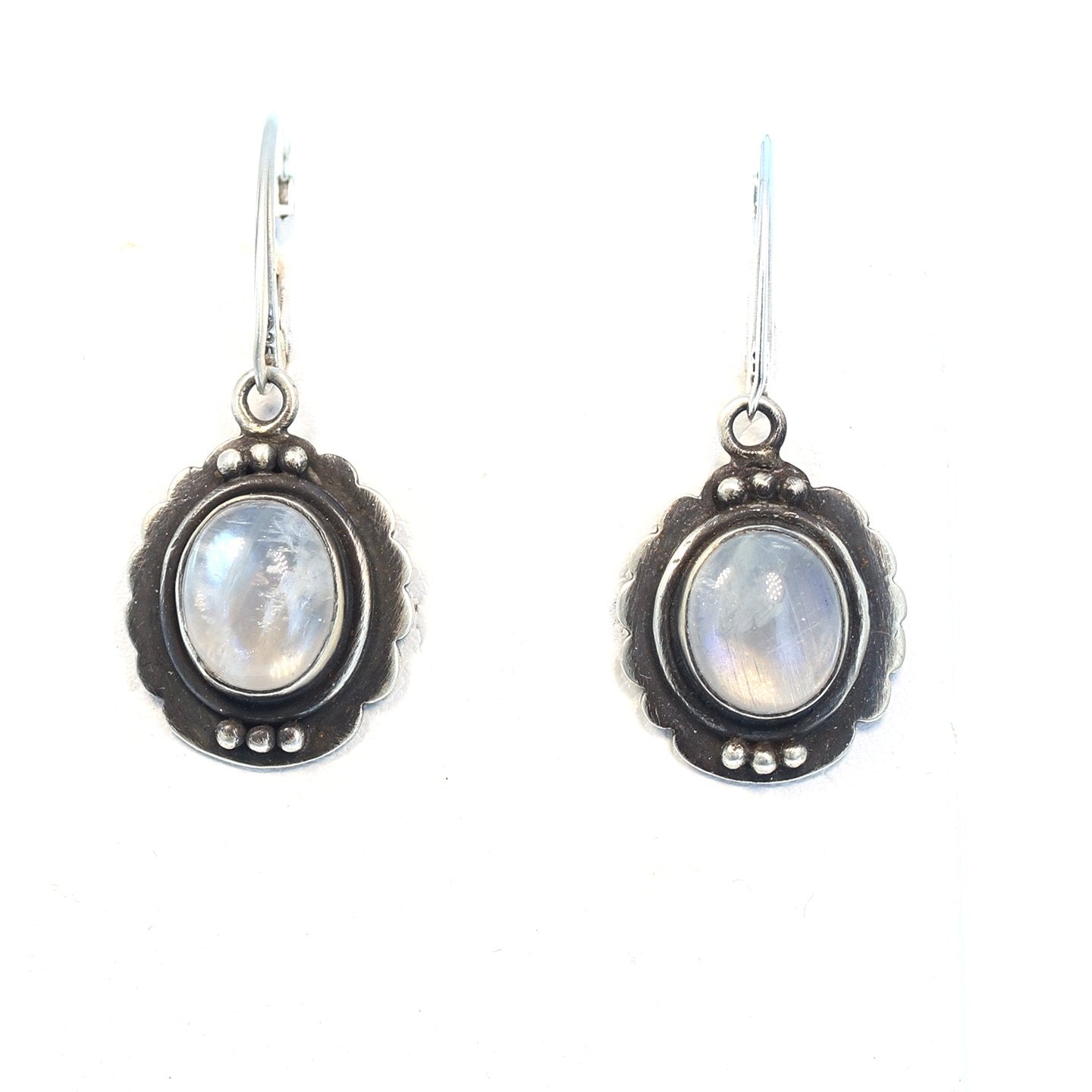 Rainbow Moonstone Earrings Sterling Blue Flash 1.25"