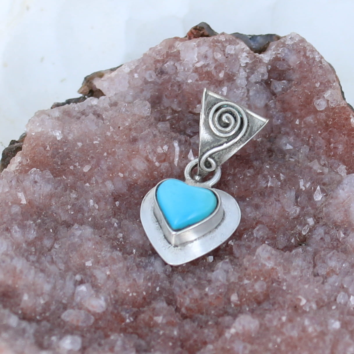 Small Kingman Turquoise Heart Pendant Sterling -NewWorldGems